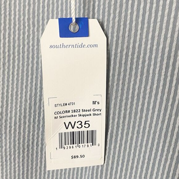 Southern Tide Mens Size 35 Gray Seersucker Skipjack Chino Shorts - Picture 12 of 12